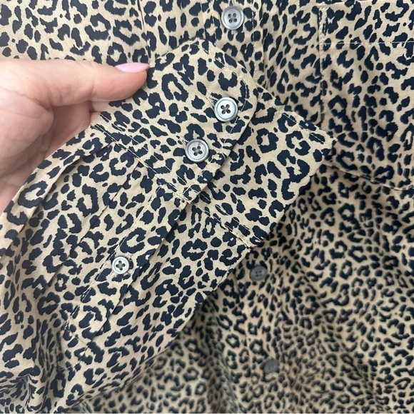 Jcrew Leopard Print Button Up Shirt Tan Black Cotton Long Sleeve Animal Mobwife - Picture 3 of 7